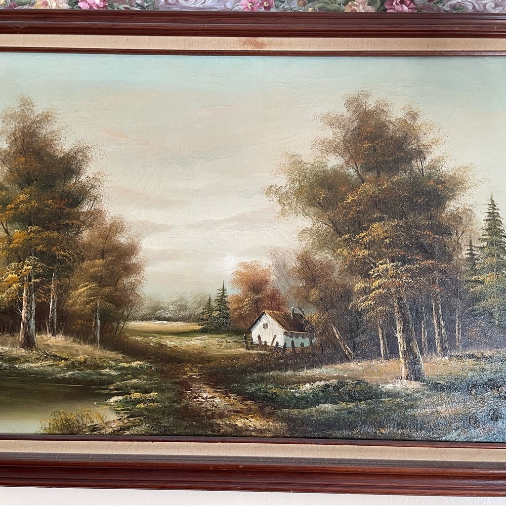 Tranquil Countryside Art with Wooden Frame